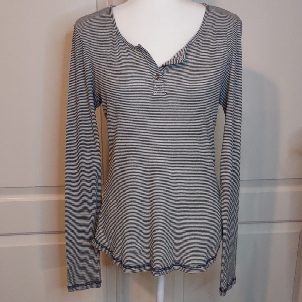 Hem & Thread Stripe Lace Back Long Sleeve Shirt Size Large